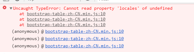 Bootstrap中Cannot read property 'locales' of undefined at bootstrap-table-zh-CN.min.js:10的问题