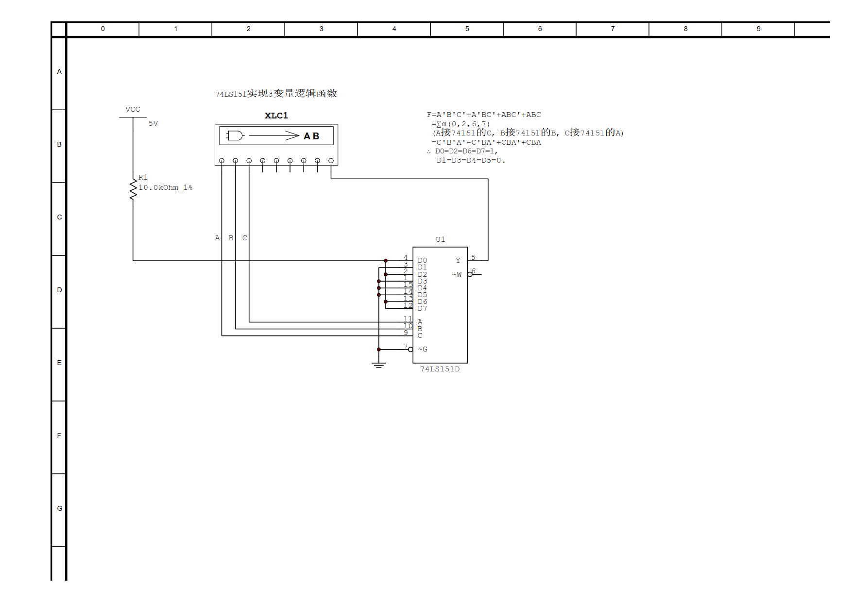 74LS151(8路数据选择器)实现三变量逻辑函数