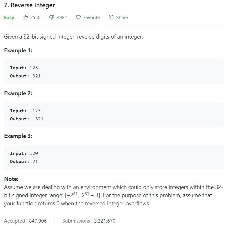 LeetCode 7. Reverse Integer (翻转整数)