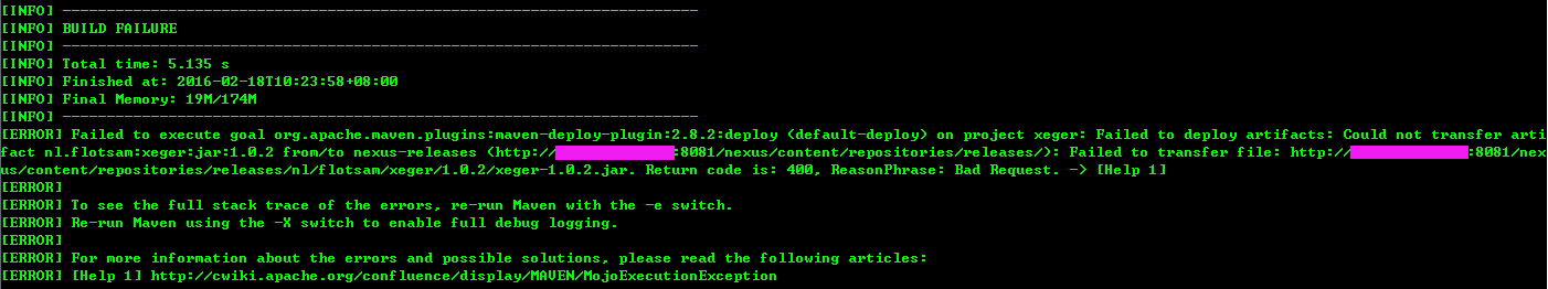 Nexus 私服部署发布报错 Failed to deploy artifacts: Failed to transfer file: ... Return code is: 4X
